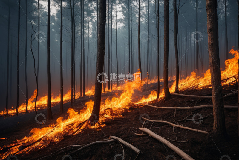 高清大图下载【趣麦麦图】森林中熊熊燃烧的野火景象