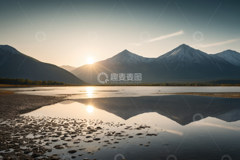 高清大图下载【趣麦麦图】山水间日出倒影自然风光