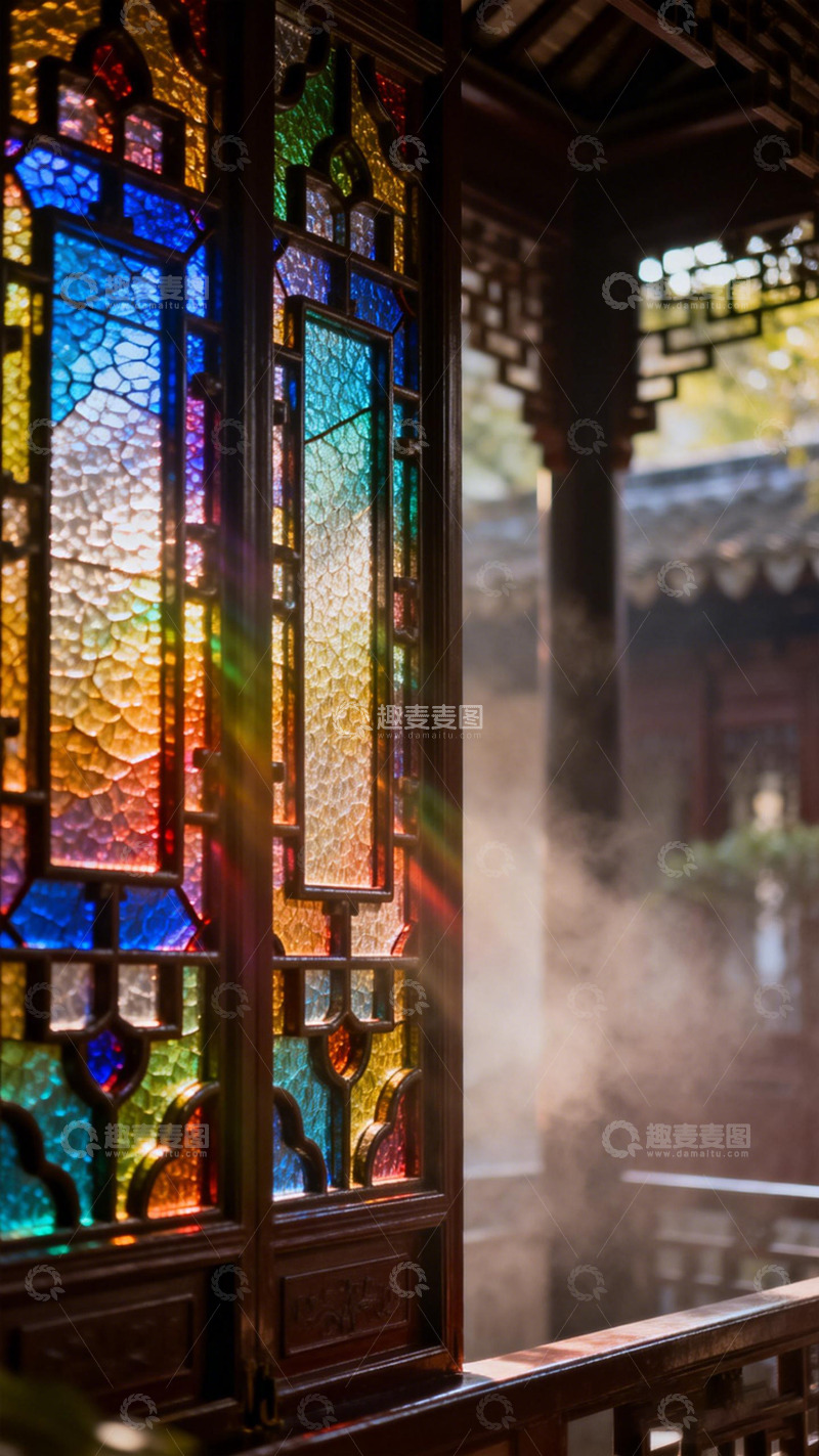高清大图下载【趣麦麦图】古典建筑彩绘玻璃窗