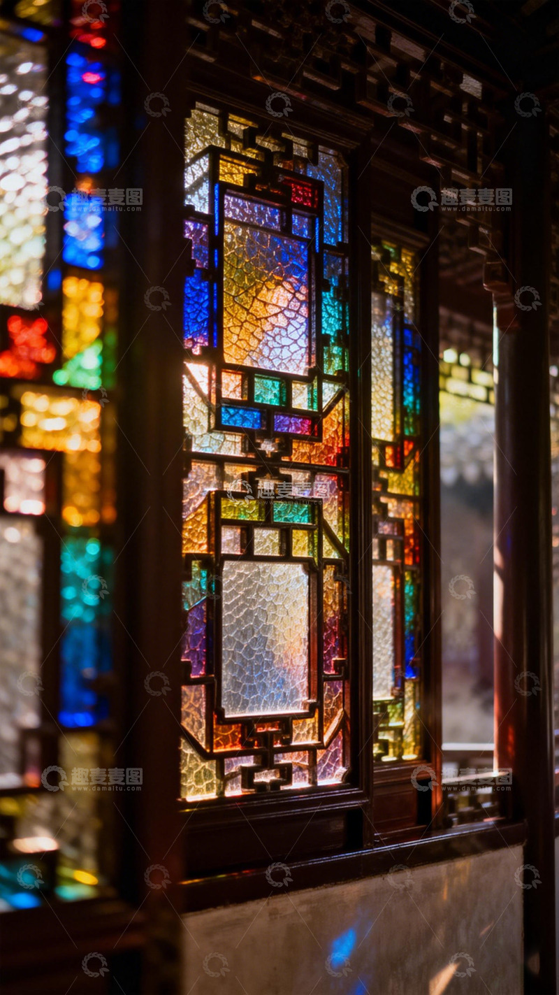 高清大图下载【趣麦麦图】彩绘玻璃窗传统建筑艺术