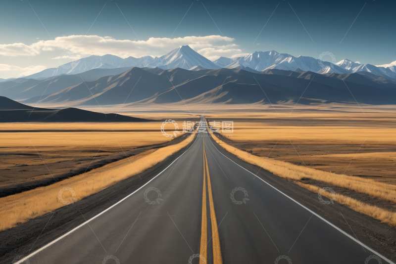 高清大图下载【趣麦麦图】旷野中延伸向远方的公路