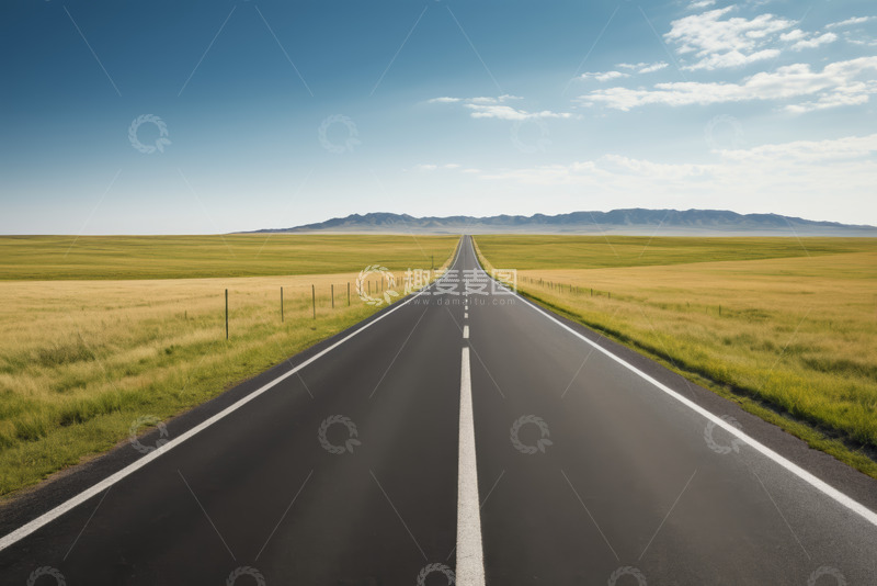 高清大图下载【趣麦麦图】开阔草原上的笔直公路
