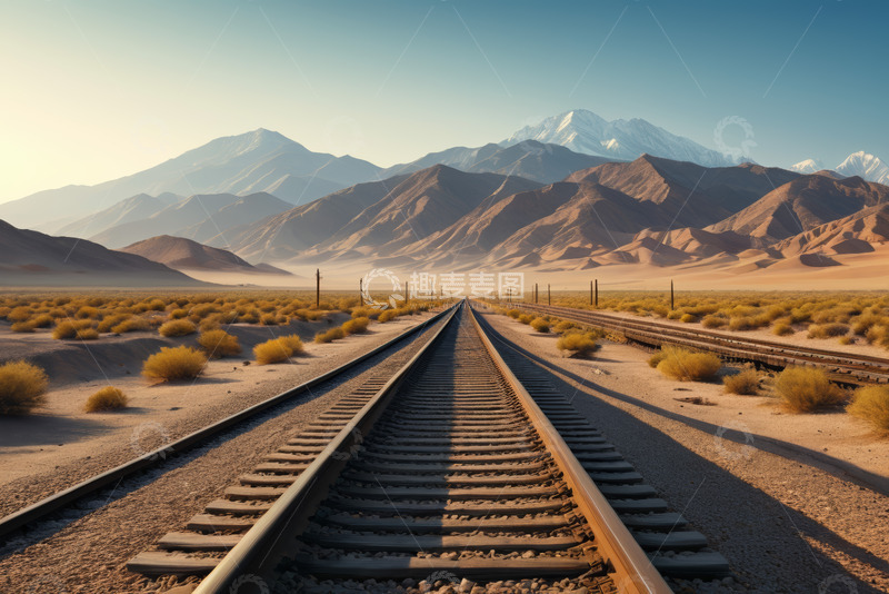 高清大图下载【趣麦麦图】沙漠中延伸的铁路轨道
