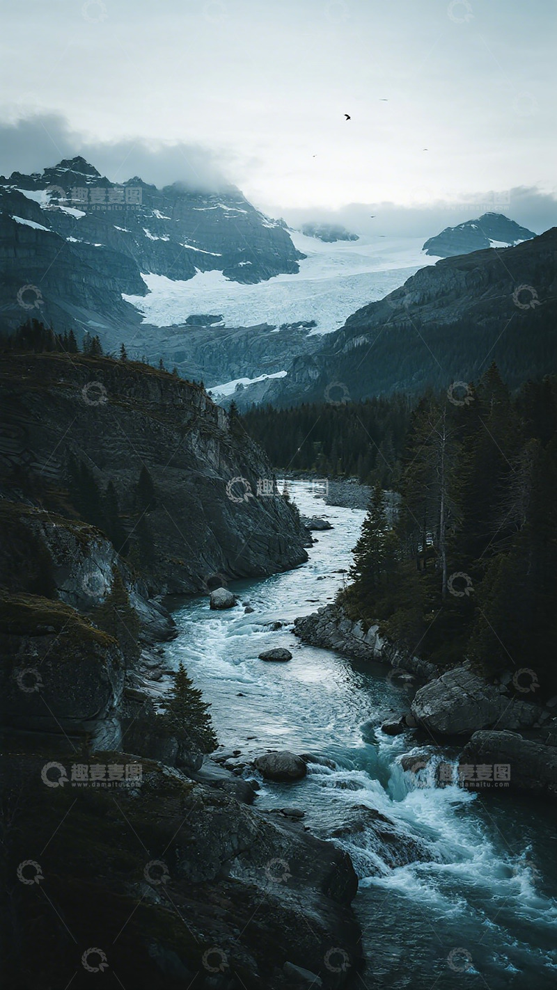 高清大图下载【趣麦麦图】冰川溪流高山景观