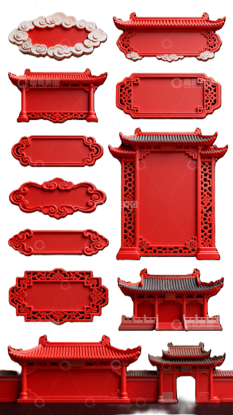高清大图下载【趣麦麦图】中式古典建筑元素图案设计素材