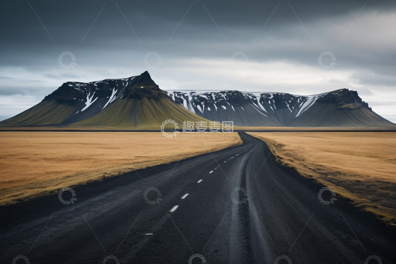 高清大图下载【趣麦麦图】冰岛旷野中的公路与山脉