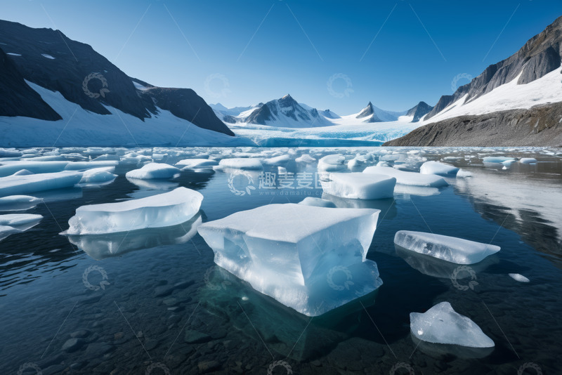 高清大图下载【趣麦麦图】冰川湖泊漂浮冰块景观