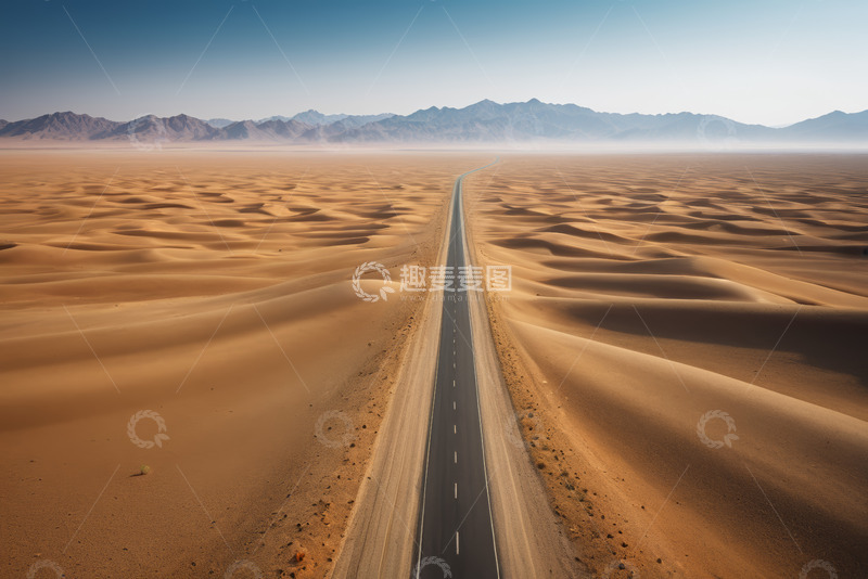 高清大图下载【趣麦麦图】沙漠中延伸的公路景象