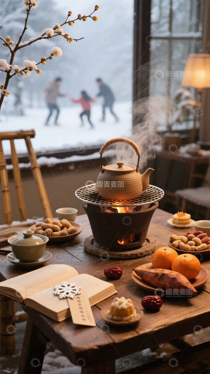 高清大图下载【趣麦麦图】冬日围炉茶点静享时光