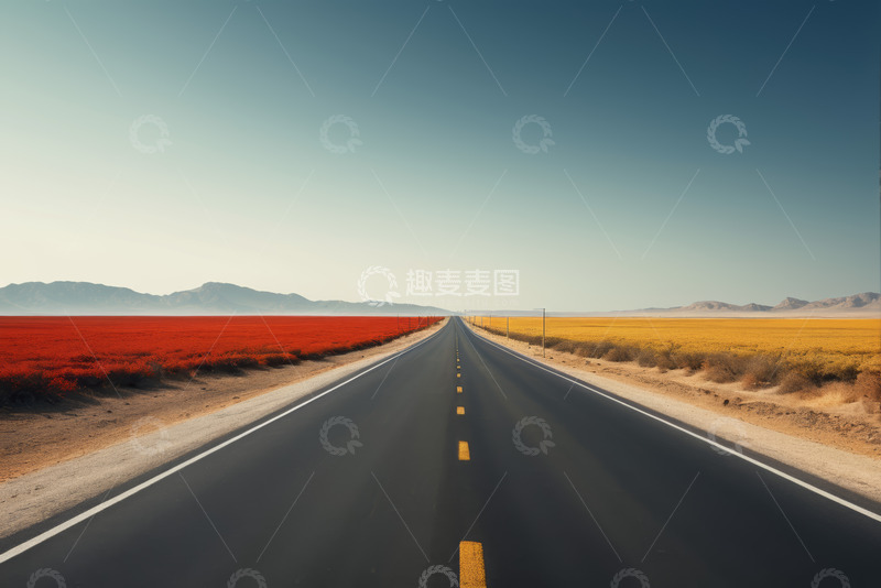 高清大图下载【趣麦麦图】公路旁红黄相间自然风光