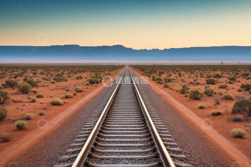 高清大图下载【趣麦麦图】沙漠中延伸的铁路轨道