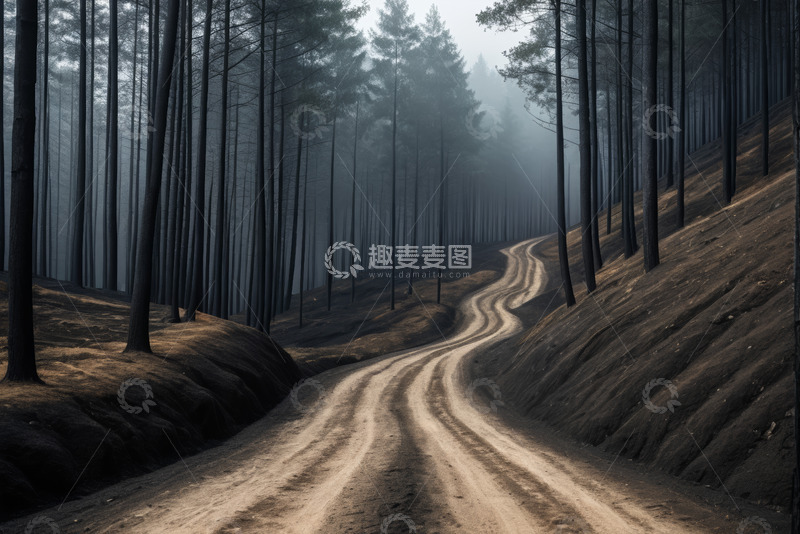 高清大图下载【趣麦麦图】林间蜿蜒土路自然风光