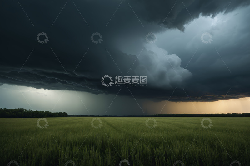 高清大图下载【趣麦麦图】田野上空的乌云密布景象