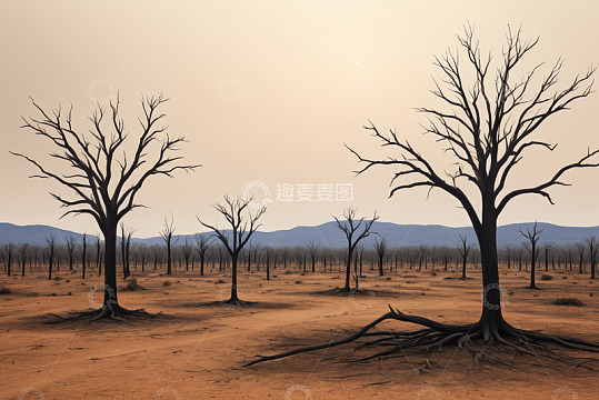 沙漠中枯树景观