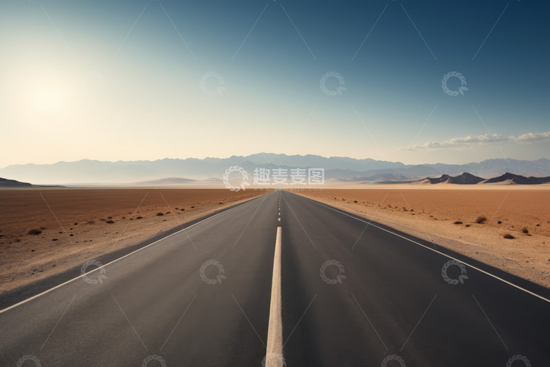 高清大图下载【趣麦麦图】沙漠中的空旷道路景观