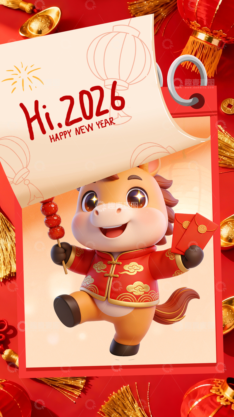 源文件下载【趣麦麦图】-喜庆牛年新年贺卡设计素材