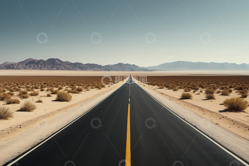 高清大图下载【趣麦麦图】沙漠中的笔直公路景观