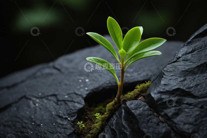 高清大图下载【趣麦麦图】岩石缝隙中的绿色植物