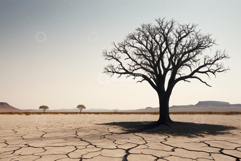 高清大图下载【趣麦麦图】干旱土地上的孤独枯树