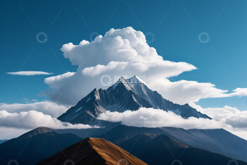 高清大图下载【趣麦麦图】蓝天白云下的巍峨雪山景象