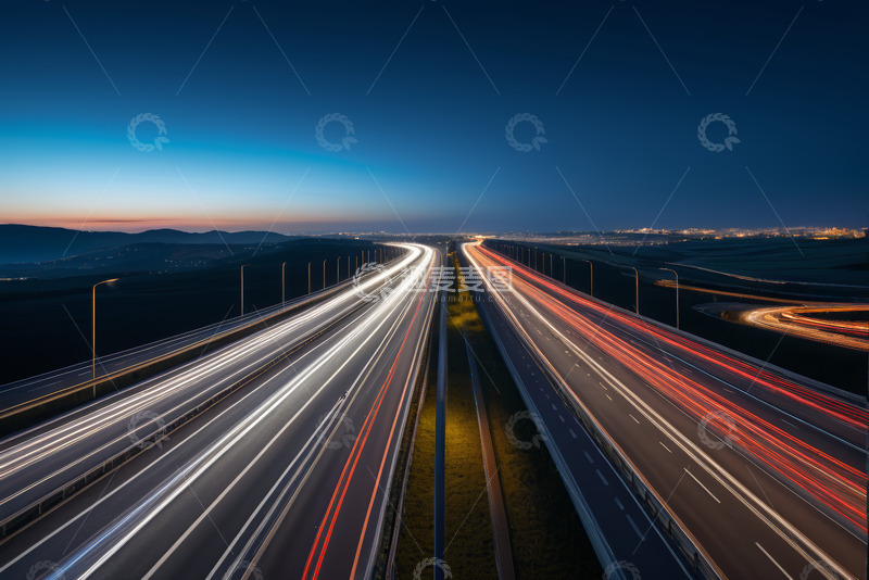 高清大图下载【趣麦麦图】黄昏时分高速公路车流光影