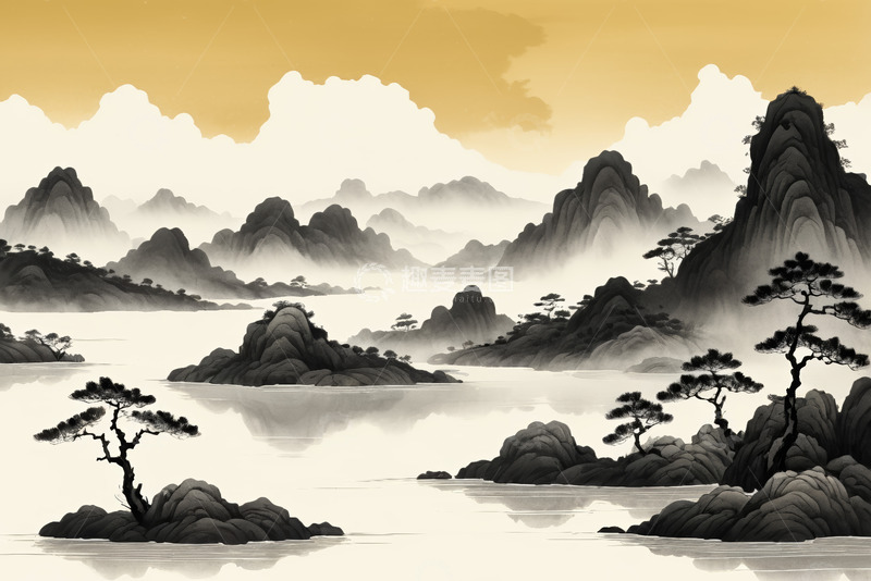 高清大图下载【趣麦麦图】水墨风格山水风景
