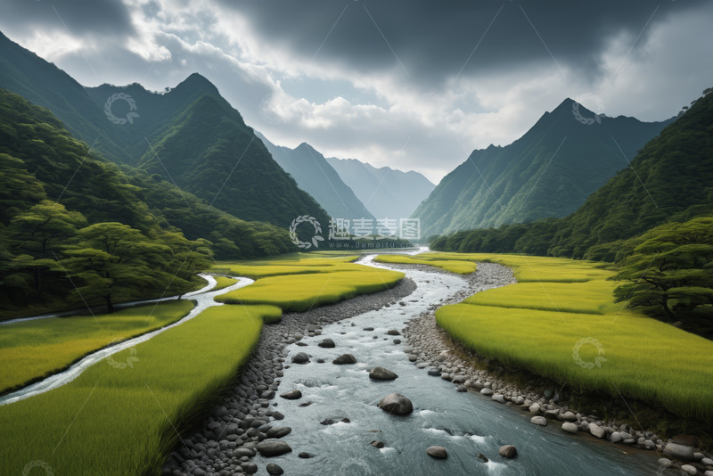 高清大图下载【趣麦麦图】山谷间蜿蜒河流自然风光