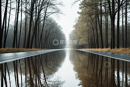 林间积水道路自然风光