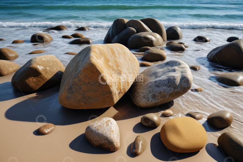 高清大图下载【趣麦麦图】海滩上的海洋礁石景观