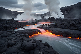 火山熔岩流淌自然景象