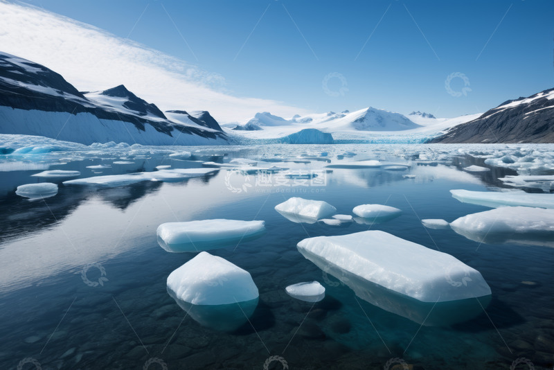高清大图下载【趣麦麦图】冰川湖泊漂浮冰块景象