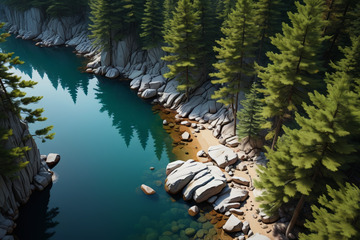 森林边清澈河流自然景观