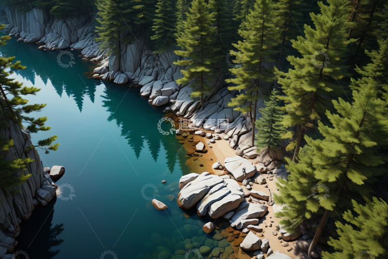 高清大图下载【趣麦麦图】森林边清澈河流自然景观