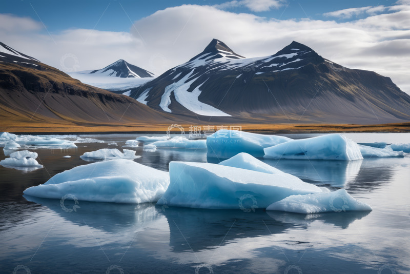 高清大图下载【趣麦麦图】冰山漂浮于山水之间景象
