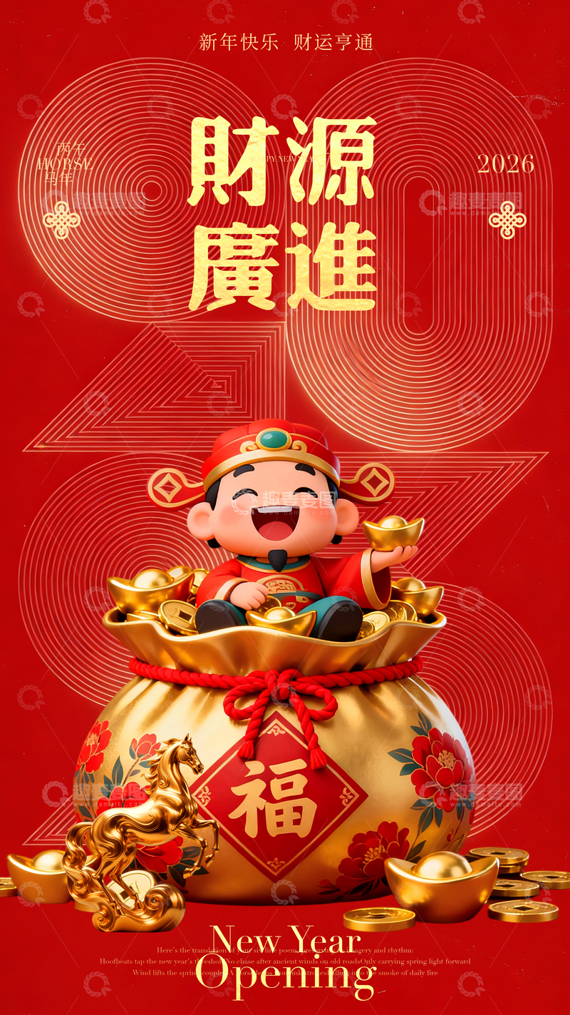 源文件下载【趣麦麦图】-财神祈福新年海报设计