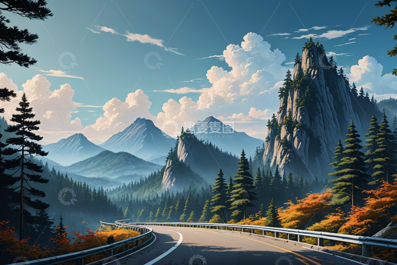 高清大图下载【趣麦麦图】山间公路自然风光