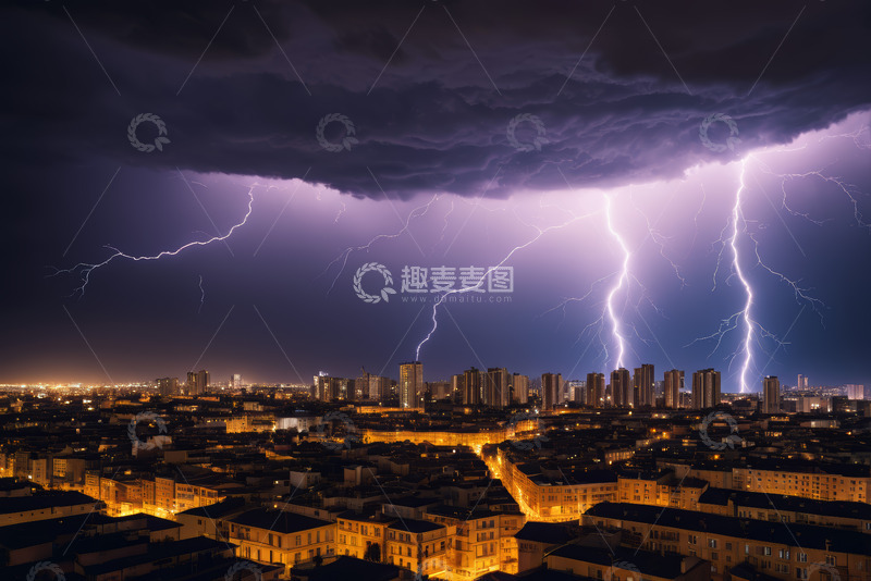 高清大图下载【趣麦麦图】城市夜空闪电全景
