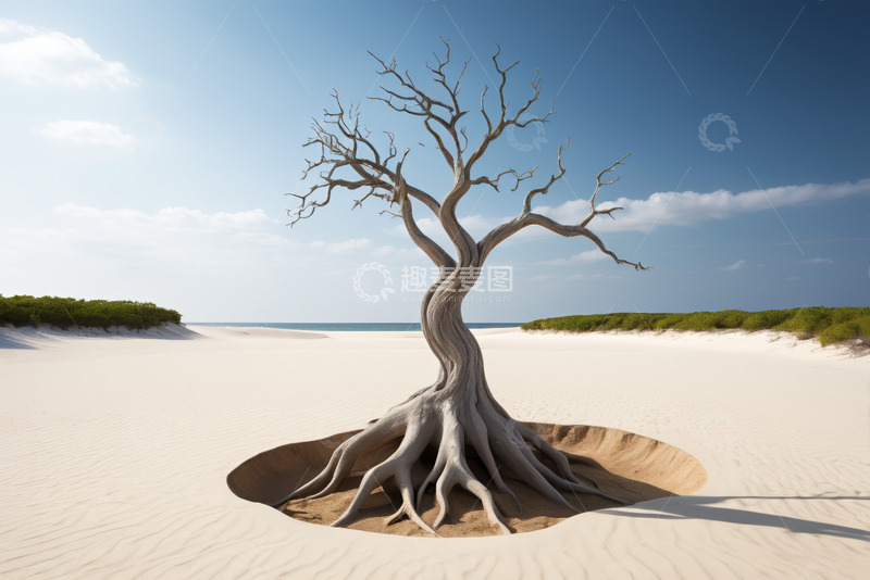 高清大图下载【趣麦麦图】沙滩上的孤树自然风光