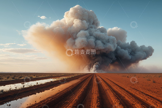 旷野中升腾的巨大烟云景观