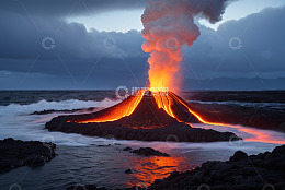 海边喷发的火山景象