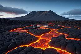 火山熔岩流淌自然风光