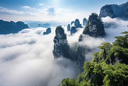 中国山间云海中的峰林景观