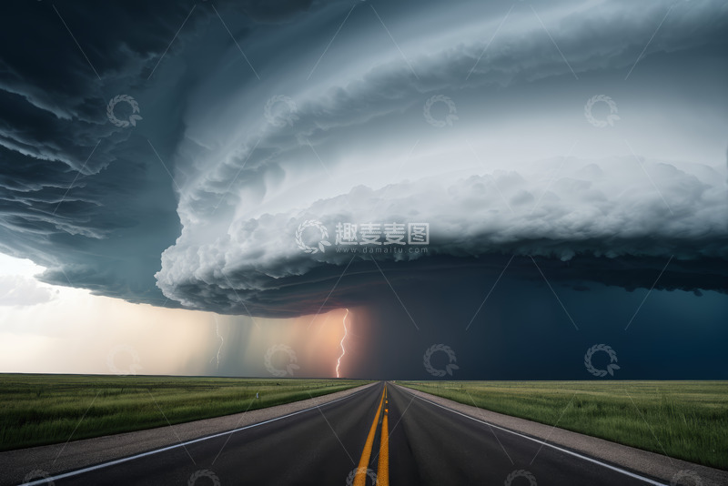 高清大图下载【趣麦麦图】草原公路上的雷暴天气景象