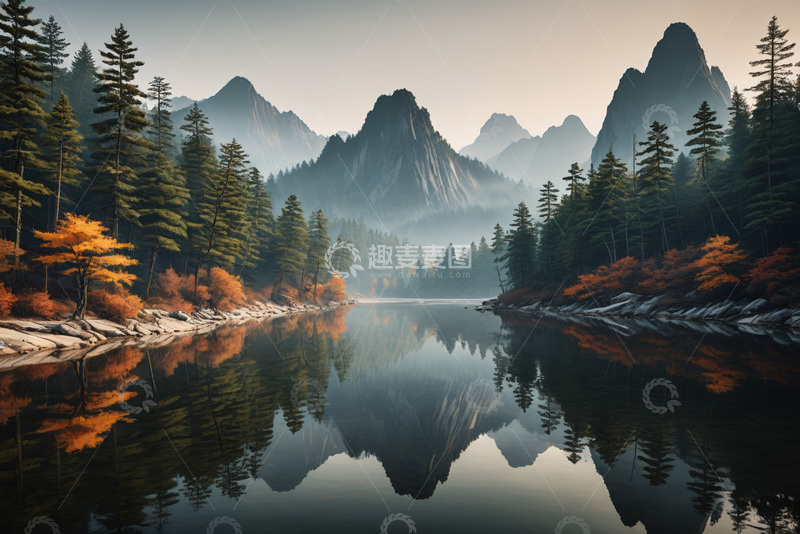 高清大图下载【趣麦麦图】山林湖泊自然风光全景