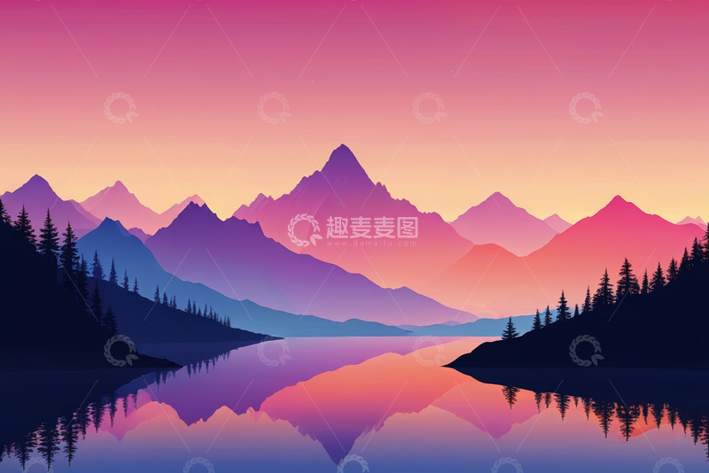 高清大图下载【趣麦麦图】山间湖泊黄昏自然风光