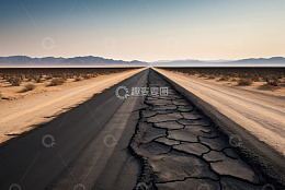 沙漠中的破损公路