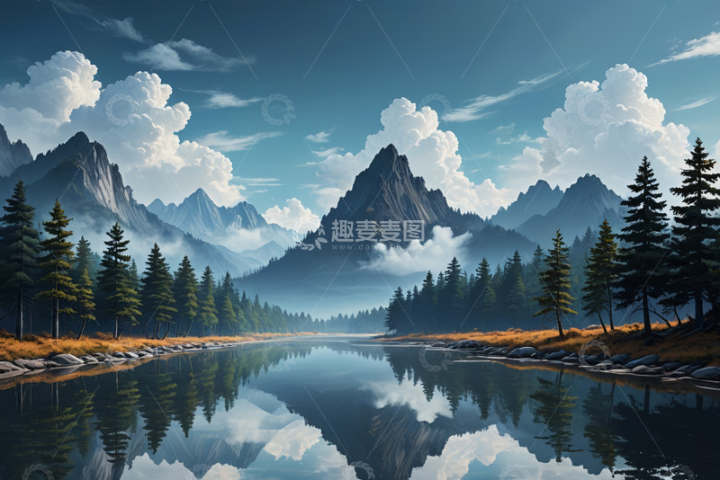 高清大图下载【趣麦麦图】山水相依的自然风光