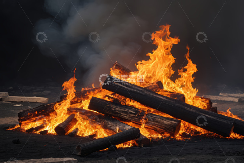 高清大图下载【趣麦麦图】户外熊熊燃烧的篝火
