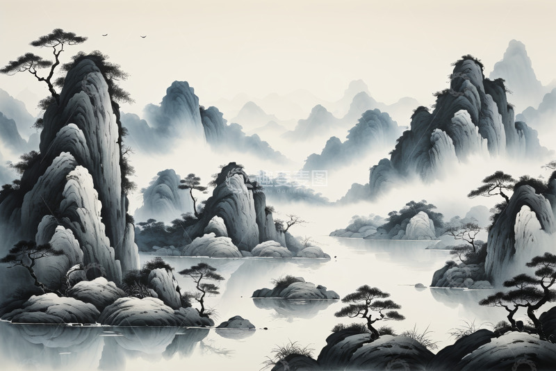 高清大图下载【趣麦麦图】水墨风格山水风景