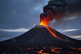 火山喷发熔岩流淌景象